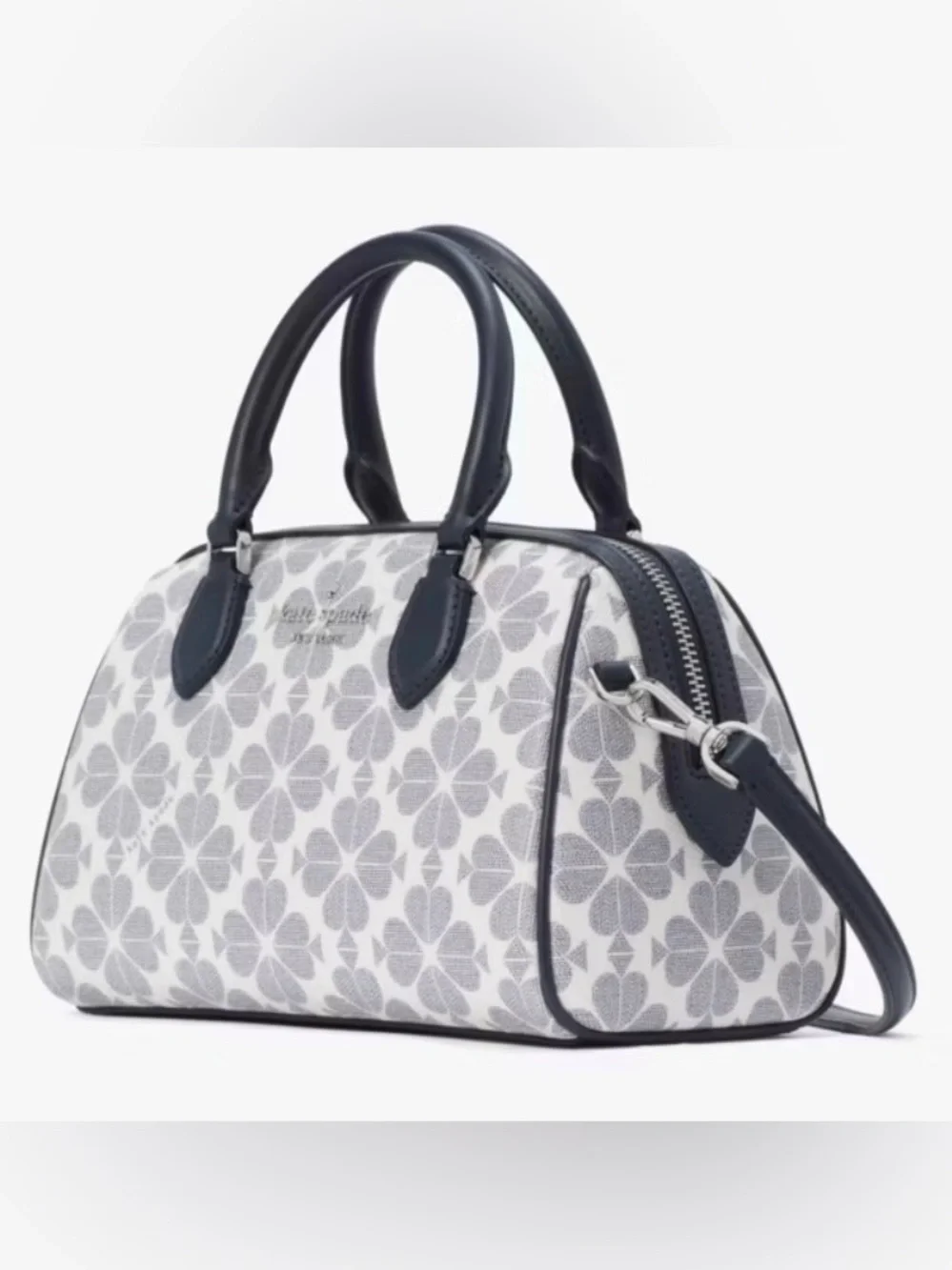 NWT 💙 Kate Spade Flower Small Duffle in White & Navy Satchel/Crossbody